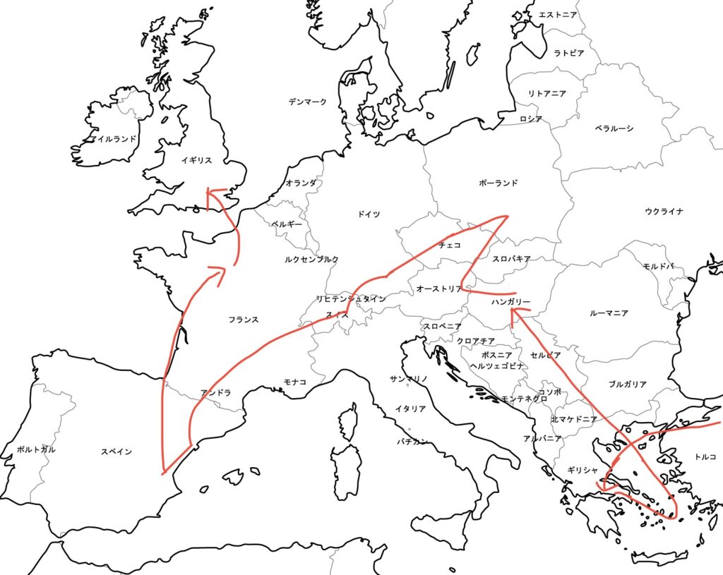 ヨーロッパ旅のルート